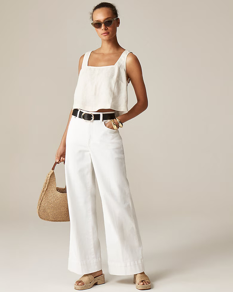 Squareneck button-back top in linen | J. Crew US