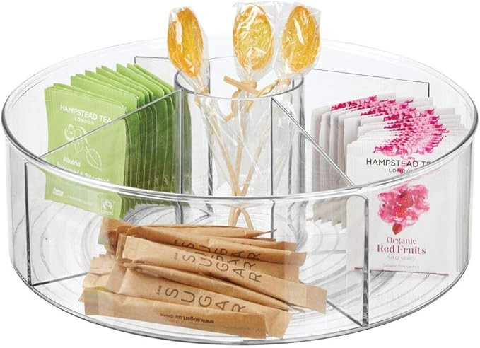 mDesign Deep Lazy Susan Turntable Storage Food Bin Container with Cup- Divided Spinning Organizer... | Amazon (US)