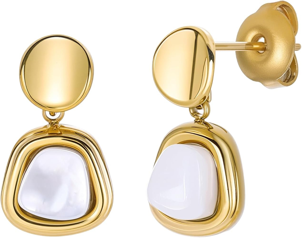 Lightweight Mother of Pearl Earrings for Women, 18K Gold Plated Geometric Drop Earrings, Hypoalle... | Amazon (US)