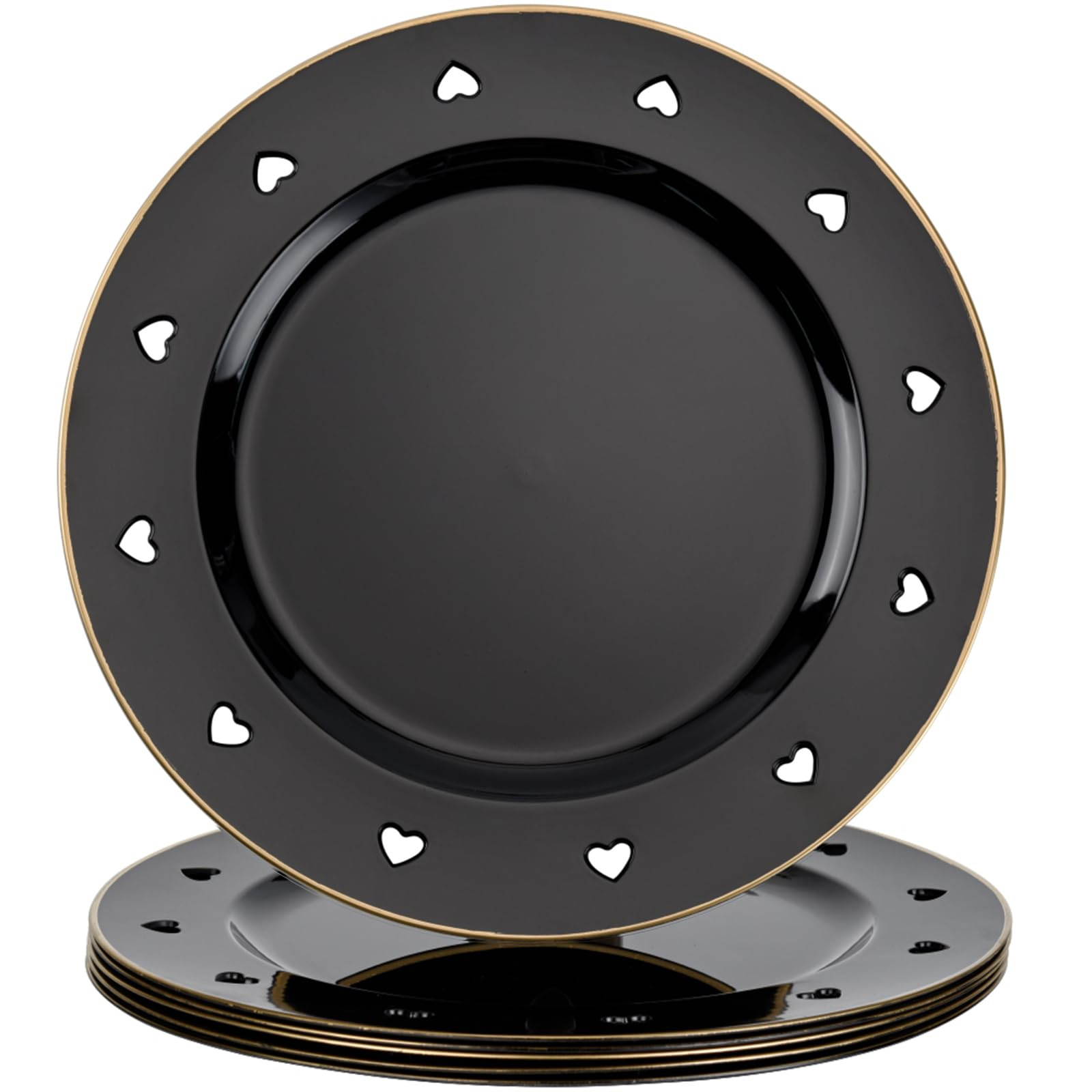 13" Round Black Charger Plates, Heart Hollow Chargers for Dinner Plates with Golden Border, Forma... | Amazon (US)
