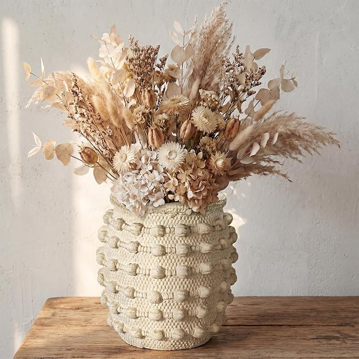 LemonRoad Rustic Farmhouse Vase, Boho Beige Cement Vase with Knotted Texture, Decorative Flower V... | Amazon (US)