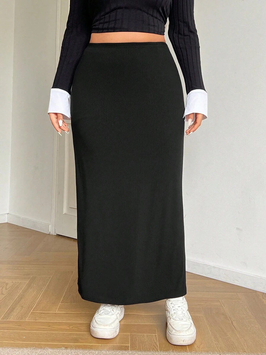 SHEIN EZwear Plus Size Women's Black Skirt | SHEIN
