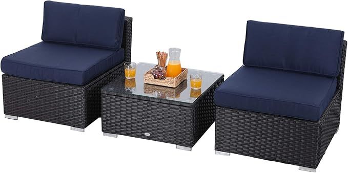 PHI VILLA Outdoor Sectional Furniture 3 Piece Patio Sofa Set Low-Back Rattan Wicker Additional Se... | Amazon (US)