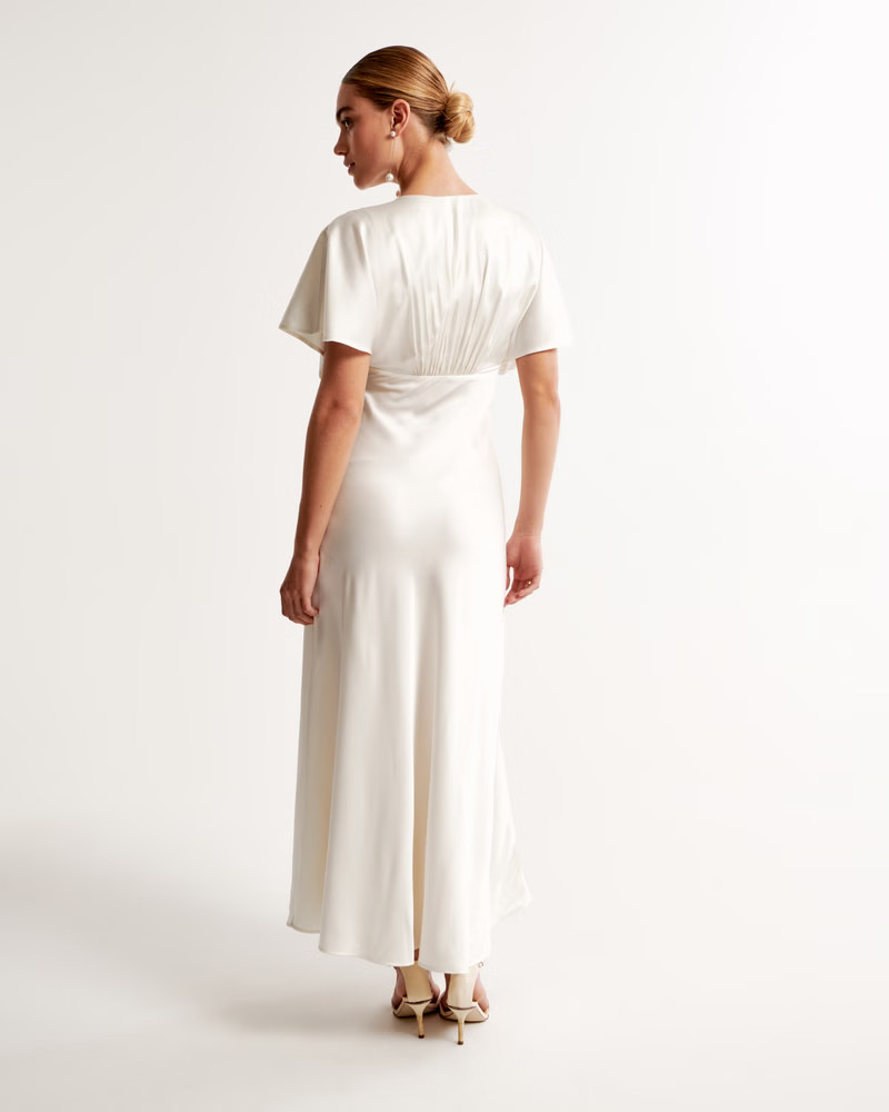 Flutter Sleeve Satin Maxi Dress | Abercrombie & Fitch (US)