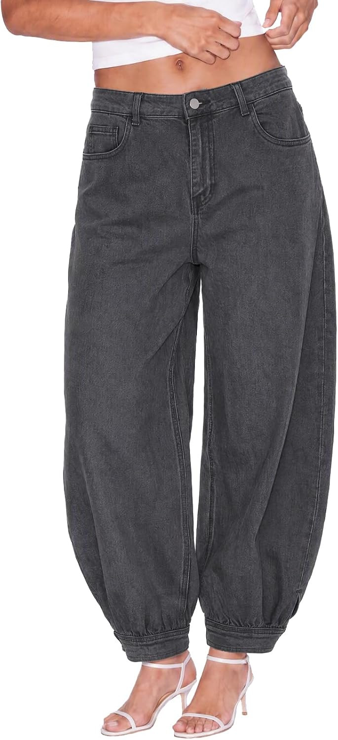 Tankaneo Womens Barrel Balloon Baggy Jeans Jogger Wide Leg Denim Pants | Amazon (US)