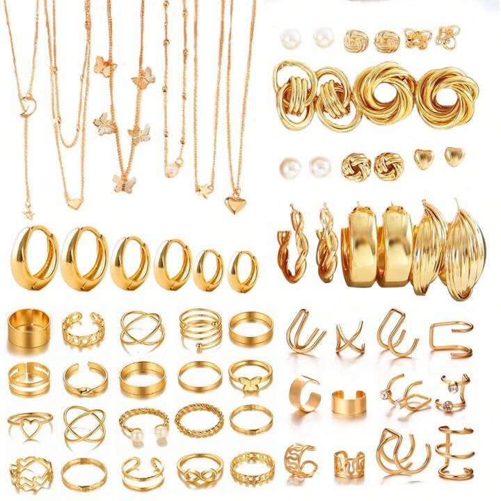 22pcs/Set Fashionable Faux Pearl, Heart, Butterfly Decorated Jewelry Set, Suitable For Women's Da... | SHEIN