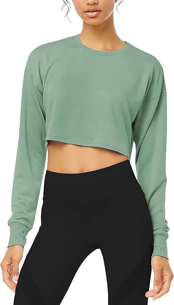 Bestisun Long Sleeve Crop Top Cropped Sweatshirt for Women with Thumb Hole | Amazon (US)