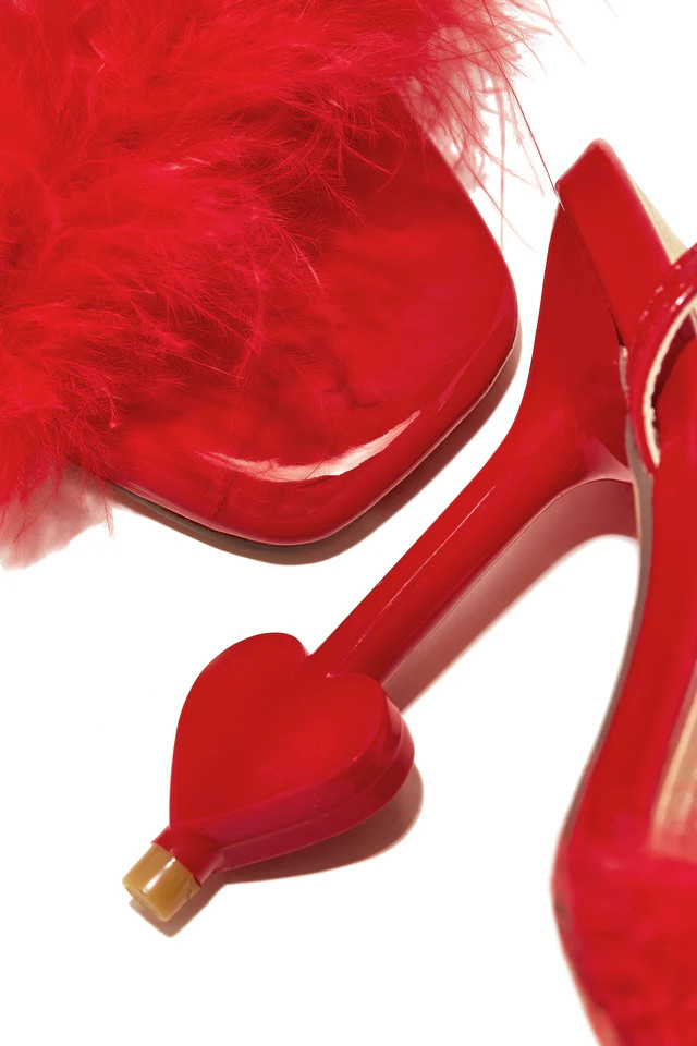 Miss Lola | Forever and Always Red Faux Fur High Heels | MISS LOLA