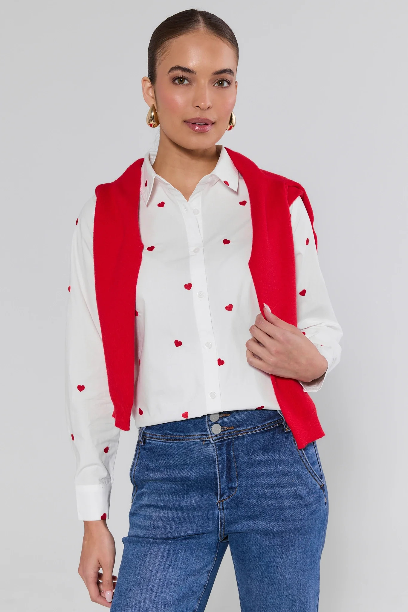 Allie White Heart Button Up Top | Avara