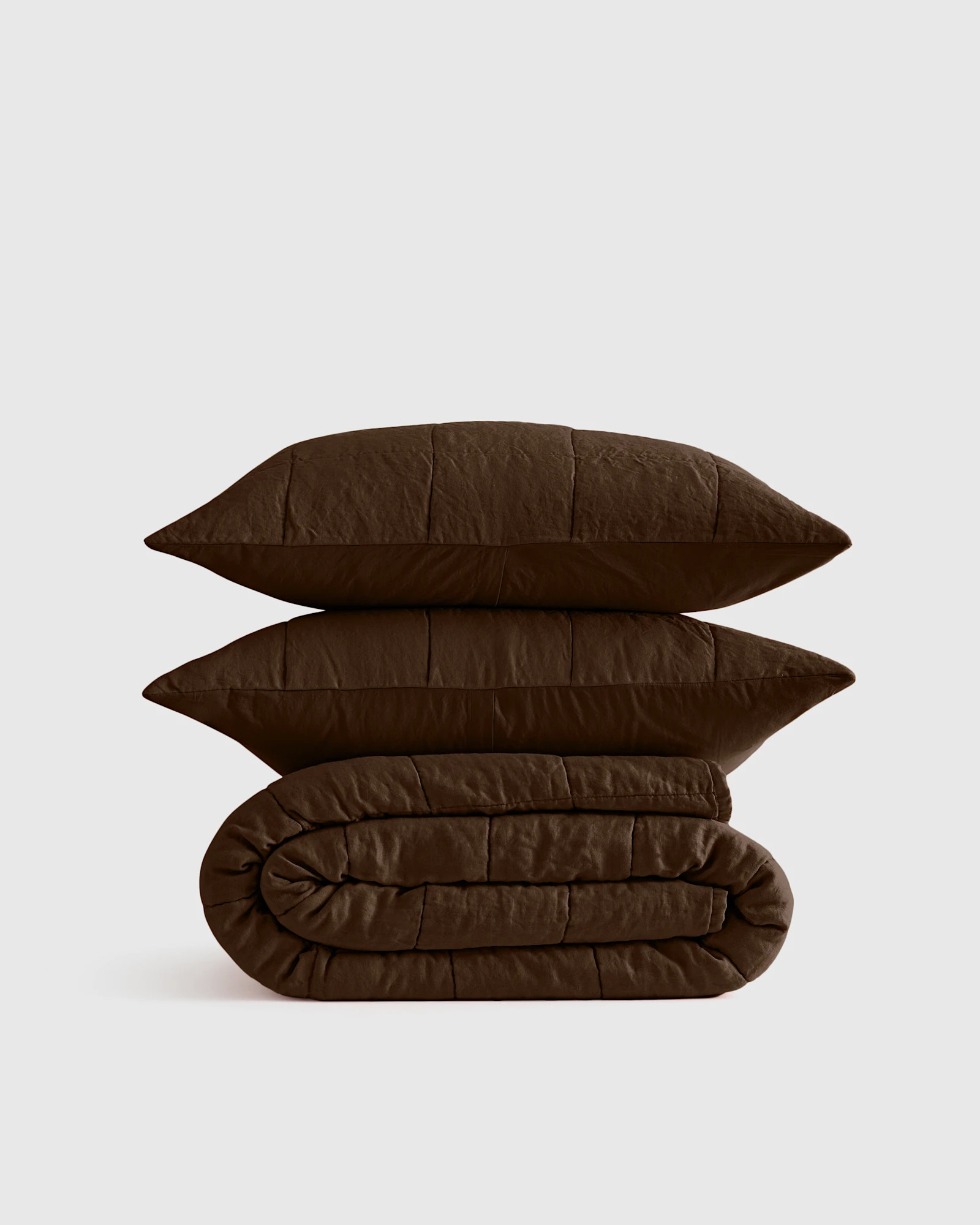 Lightweight European Linen Box Quilt Set  in Espresso | Quince