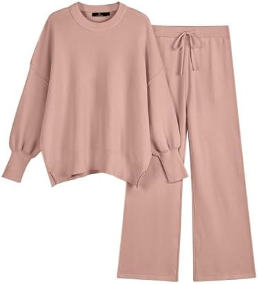 LILLUSORY Women 2 Piece Outfits Sweatsuit Oversized Knit Pullover Sweater Tops Wide Leg Pants Lou... | Amazon (US)