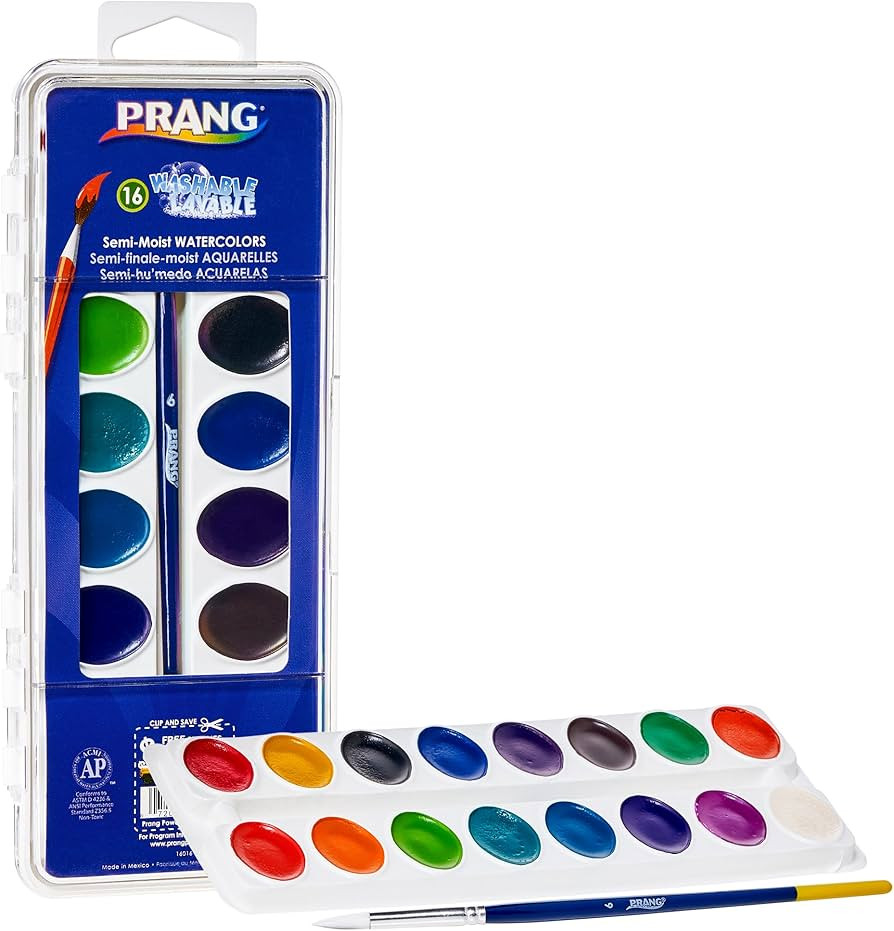 Prang Washable Semi-Moist 16 Classic Colors with 1 brush with shaped pans provide 41% more paint | Amazon (US)