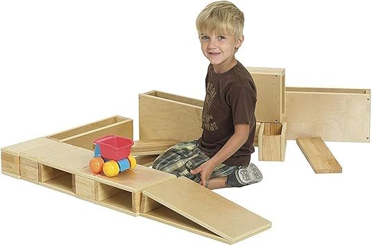 ECR4Kids-ELR-0342 Oversized Hollow Wooden Block Set for Kids’ Play, Natural 18-Piece Set of Woo... | Amazon (US)