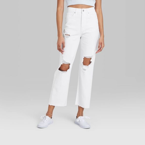 Women's Super-High Rise Distressed Straight Jeans - Wild Fable™ White | Target