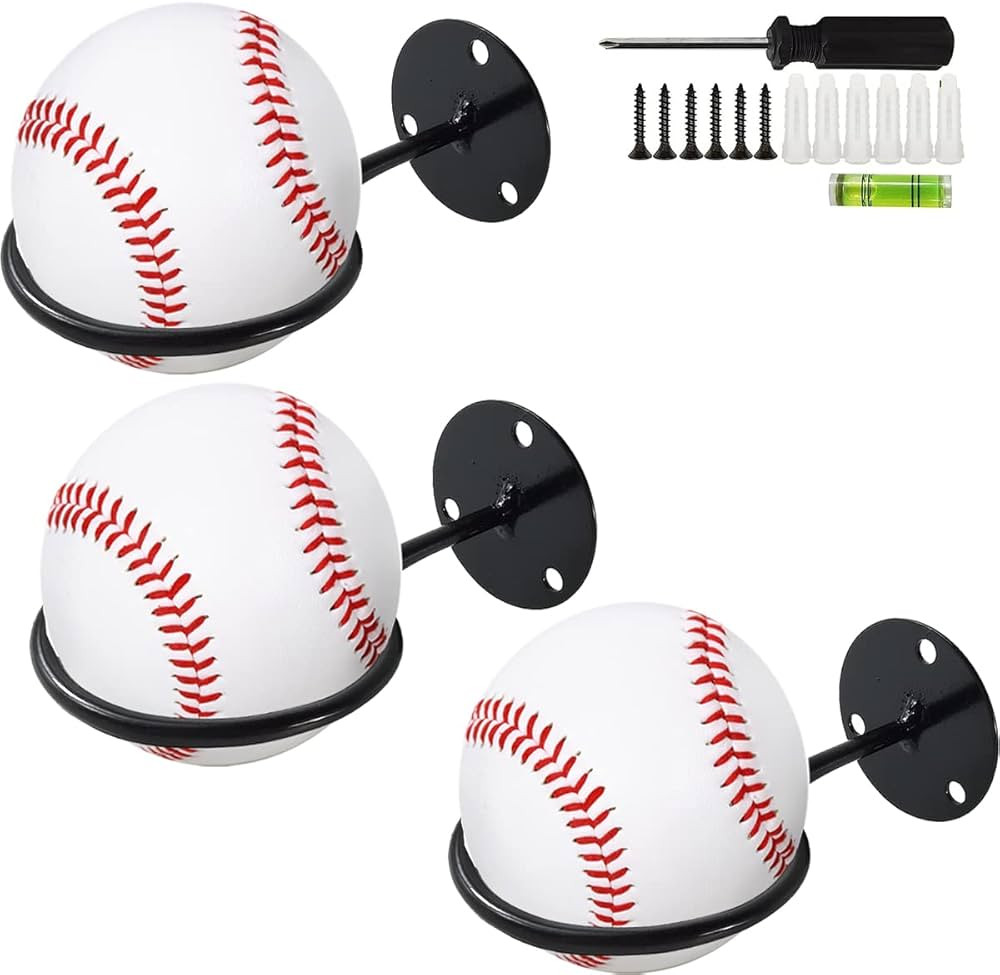 NSBELL 3PCS Baseball Display Memorabilia Holder Heavy-Duty Wall Mount Rack for Collectibles Steel | Amazon (US)