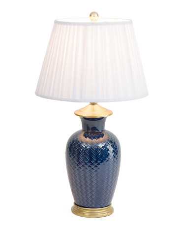 25.5in Shaped Ceramic Table Lamp With Pleated Shade | TJ Maxx