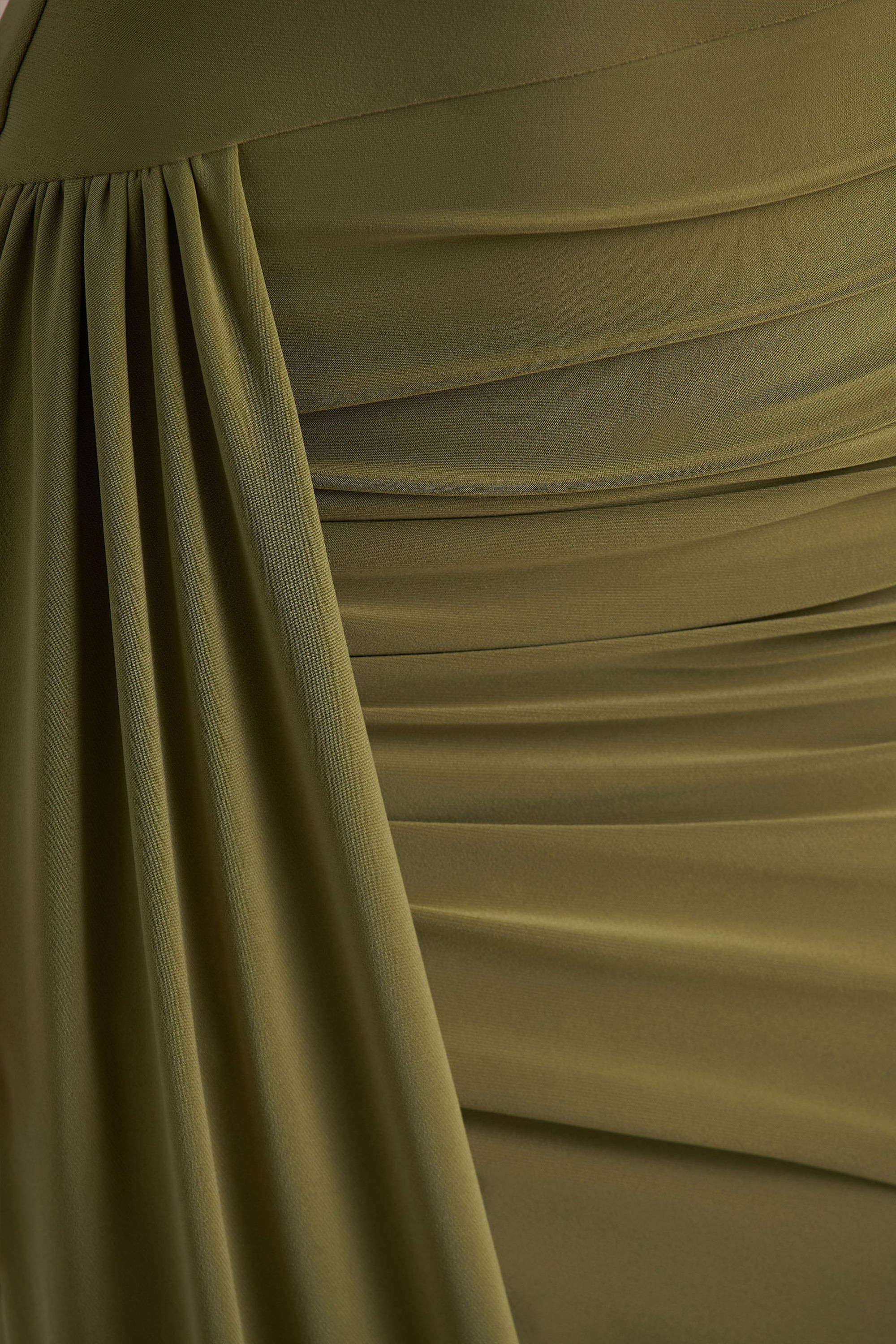 Enchant | Olive Asymmetric Twisted Cape Midi Dress | Club L London
