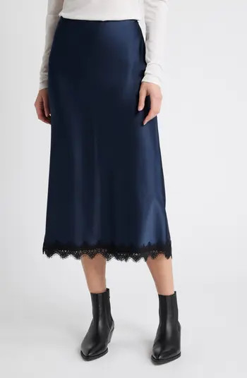 Treasure & Bond Lace Trim Satin Midi Skirt | Nordstrom | Nordstrom