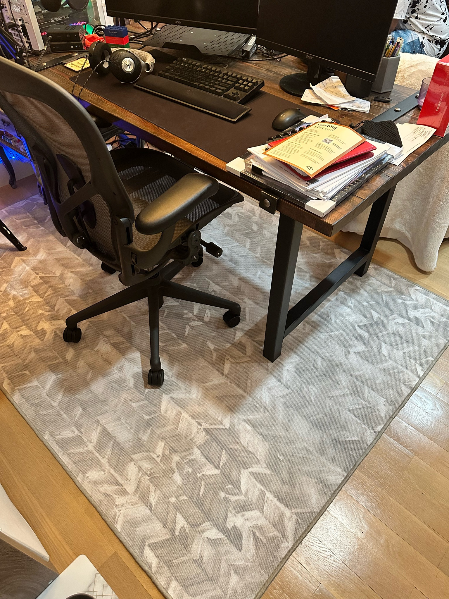 Cream & gray herringbone machine washable rug! 
Color: Cream
Size: 5’ x 7’
We got the classic 2mm rug cover & standard rug pad because we wanted it thin enough for the office chair

#LTKhome #LTKfamily #LTKFind