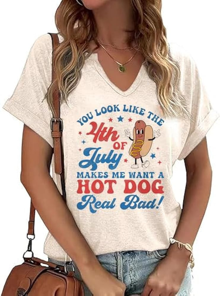 Patriotic Shirts for Women V Neck 4th of July America Flag Vintage Blouse Summer BBQ T-Shirt Memo... | Amazon (US)