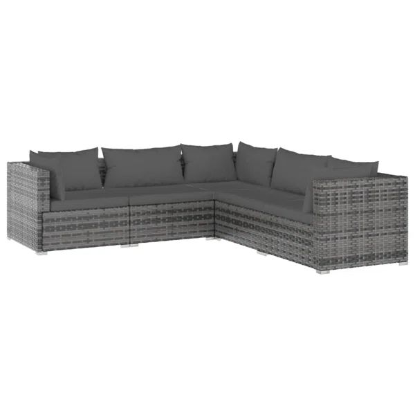 5 Piece Patio Lounge Set with Cushions Poly Rattan Gray | Wayfair North America