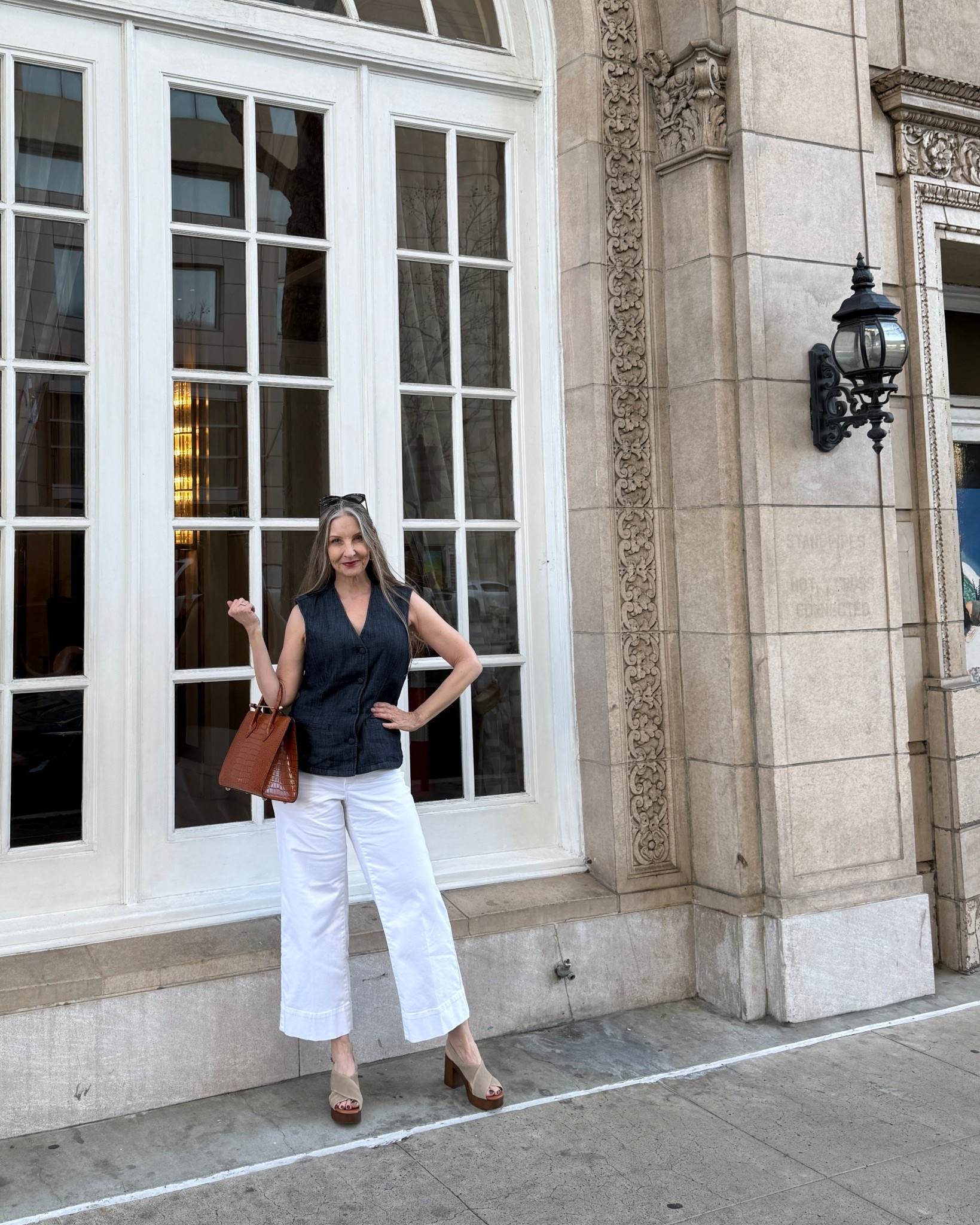 Spring ootd, size down 1 size in these white jeans 
#whitejeans #widelegjeans #denimvest #outfitidea #styleover50 #classichandbag

#LTKSeasonal #LTKMidsize #LTKOver40