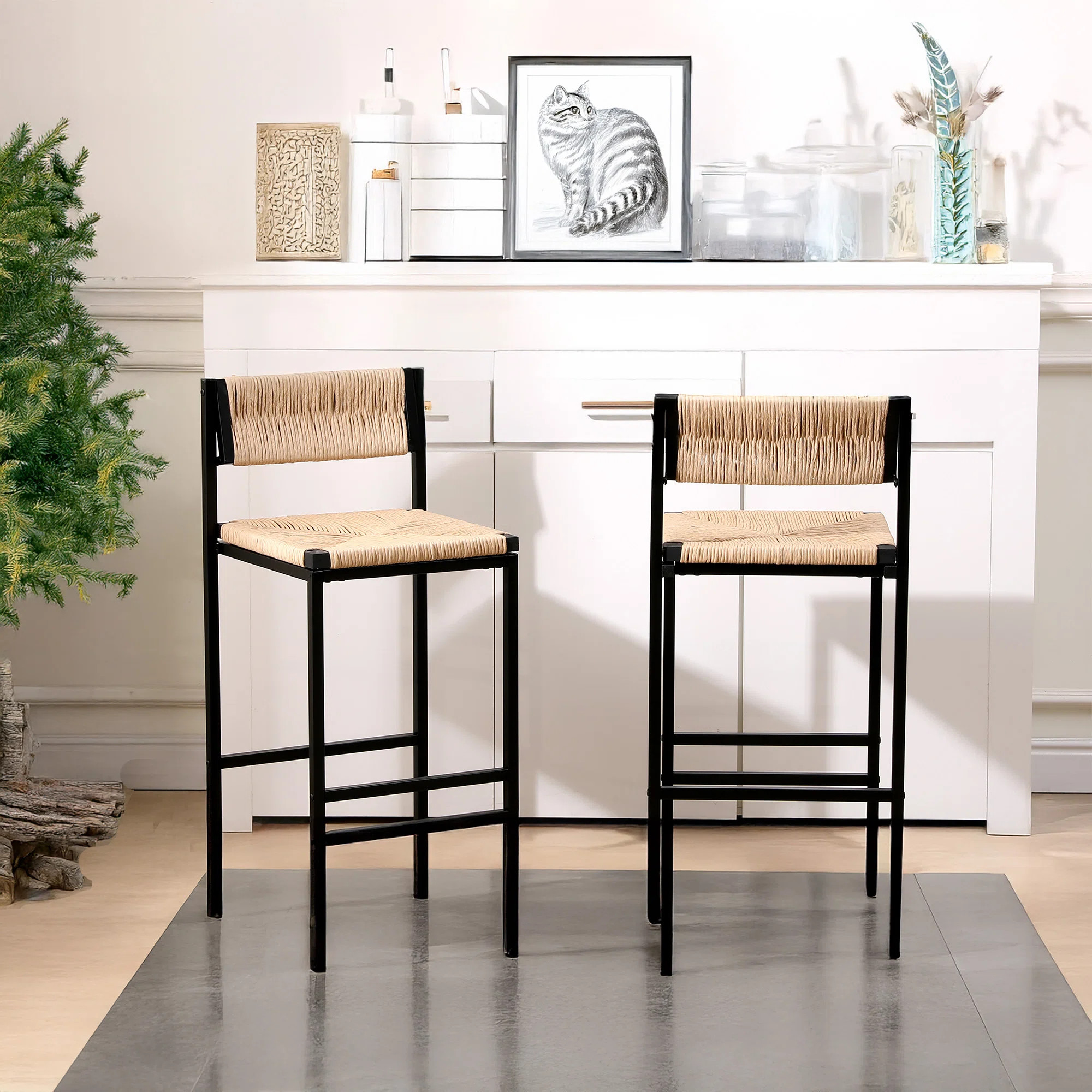 Natural Weave Bar Stools Set Of 2 - Handcrafted Rope Counter Stools With Footrest For Kitchen Isl... | Wayfair North America