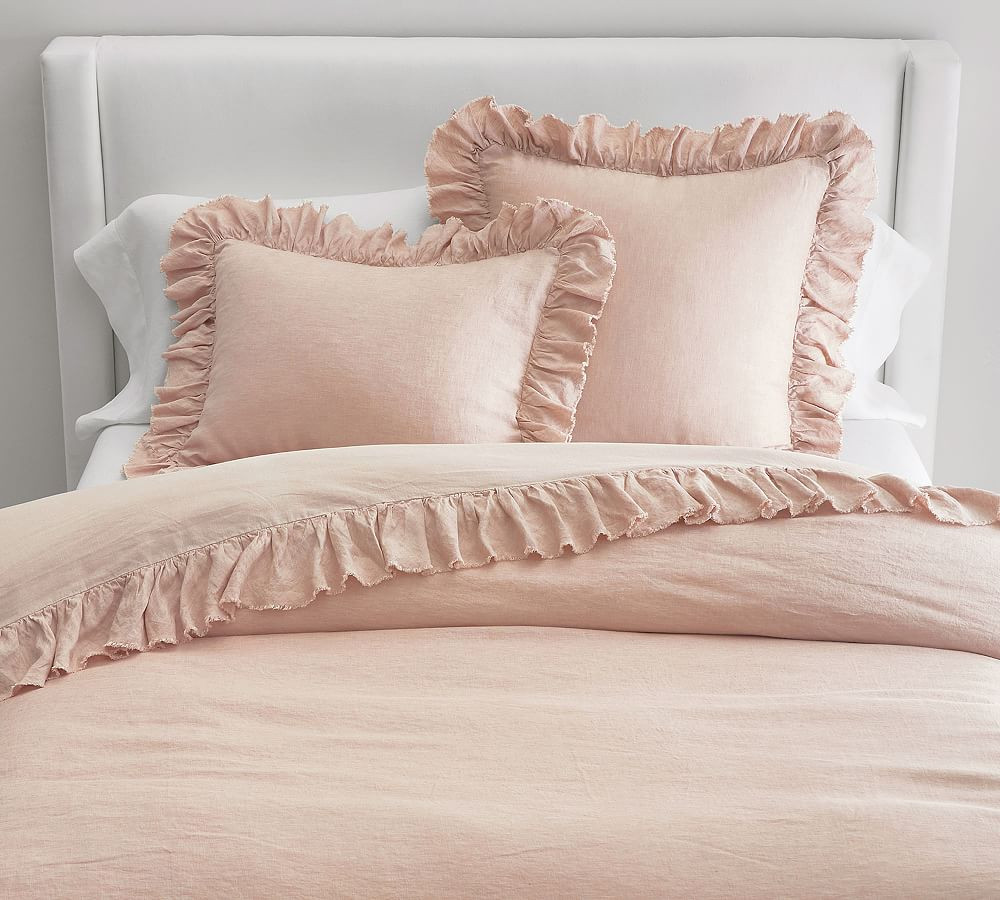 Belgian Flax Linen Fringe Ruffle Duvet Cover | Pottery Barn (US)
