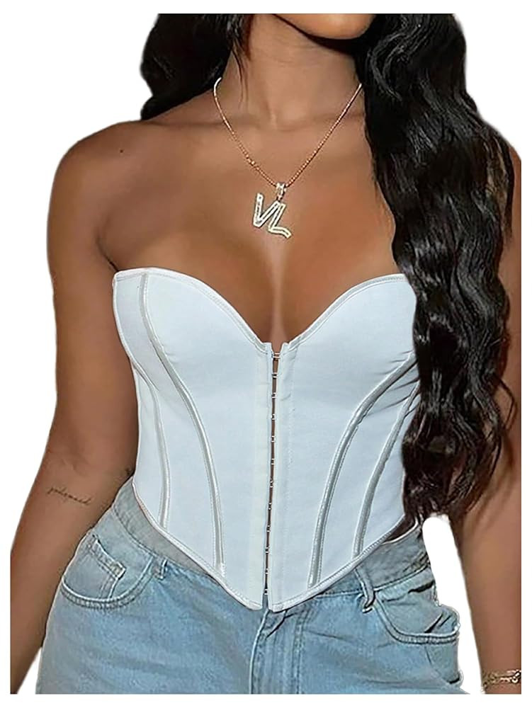 Floerns Women's Y2k Strapless Tube Top Asymmetrical Hem Lace Up Party Corset Tops | Amazon (US)