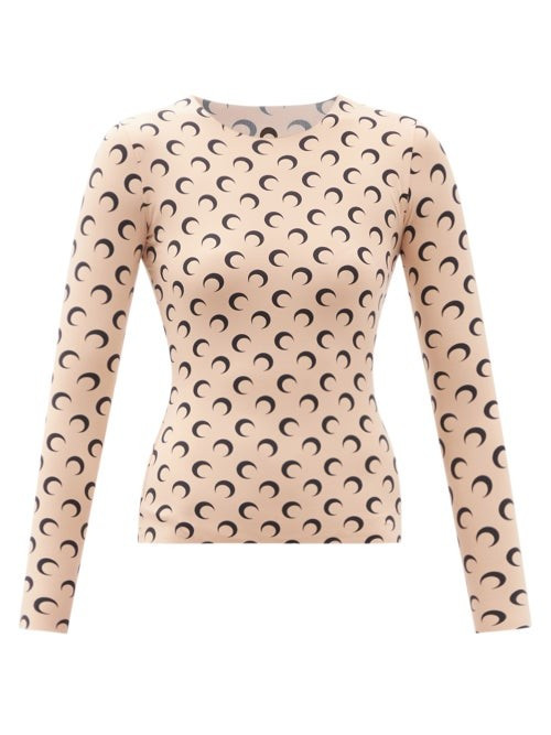 Marine Serre - Moon-print Recycled-jersey Top - Womens - Tan Print | Matches (US)