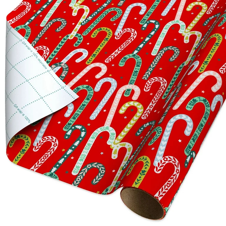 American Greetings 30 in. Christmas Candy Canes Red Wrapping Paper with Cutlines (100 Sq. ft., 1-... | Walmart (US)
