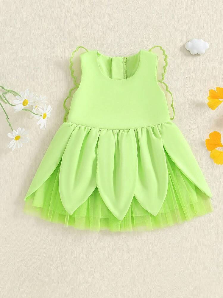 Toddler Infant Baby Girls Green Dress With Wings Princess Dress Tulle Tutu Fancy Birthday Hallowe... | SHEIN