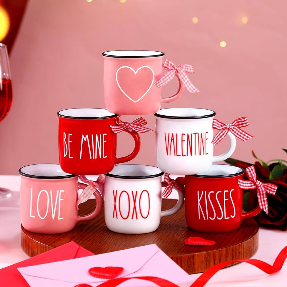 6 Pcs Valentine's Day Mini Coffee Mugs with Ribbon Love Mini Coffee Cups Valentine's Tiered Tray ... | Amazon (US)