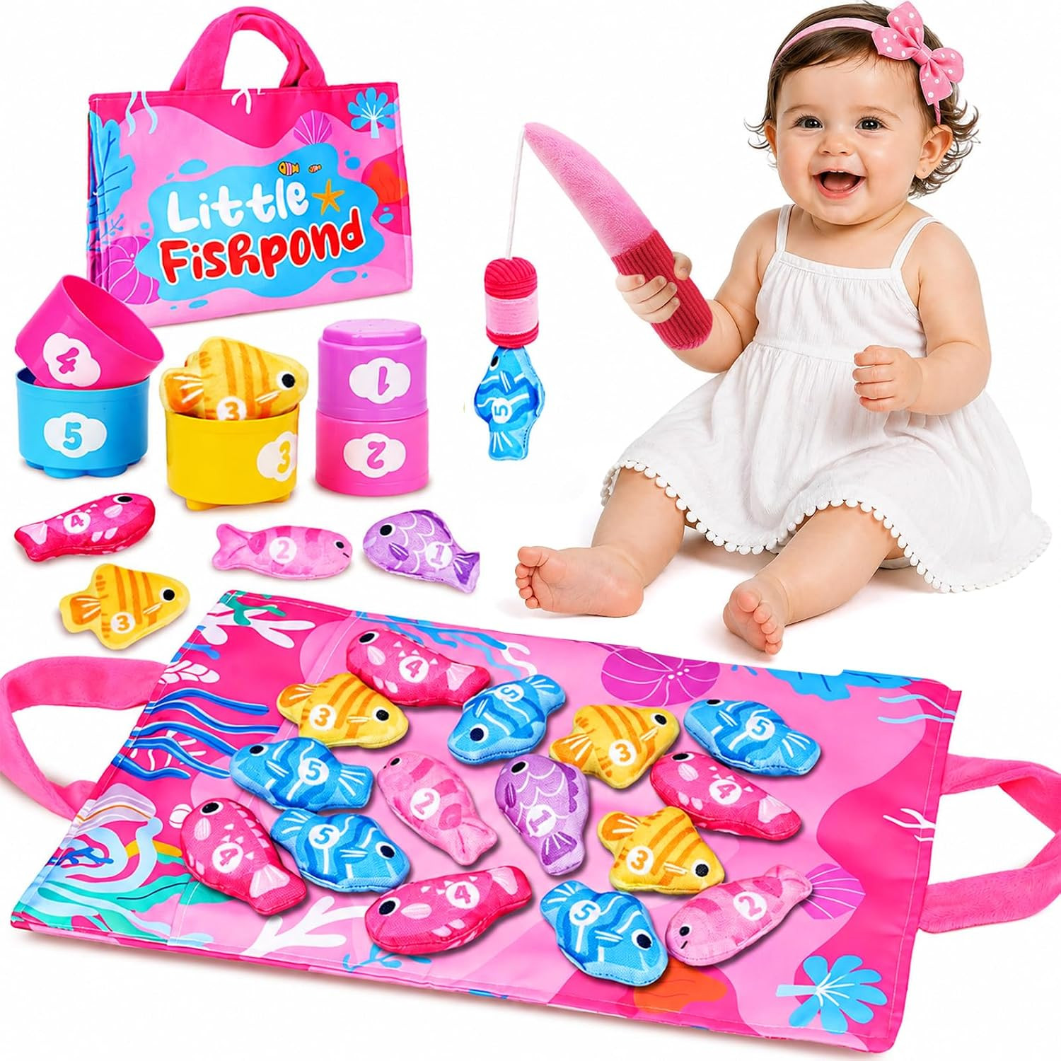 Montessori Toys for 1 Year Old Girl Gifts: Fishing Game with Stacking Cups | Amazon (US)