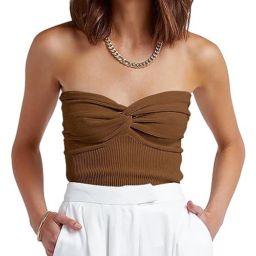 ANRABESS Tube Tops for Women, Strapless Twist Knot Corset, Rib Knit, Slim Fit Medium Stretch, Sexy Tank for Party&Going Out Large Caramel | Amazon (US)