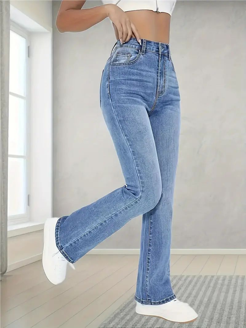 High Stretch Washed Straight Jeans Slant Pockets High Waist - Temu | Temu Affiliate Program