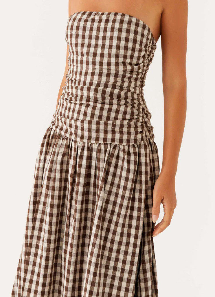 Carmel Maxi Dress - Brown Gingham | Peppermayo (Global)