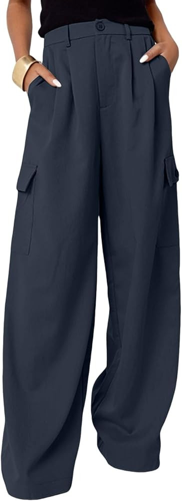 Dokotoo Womens High Waisted Wide Leg Cargo Pants Baggy Casual Trendy Work Pants with 4 Pockets | Amazon (US)