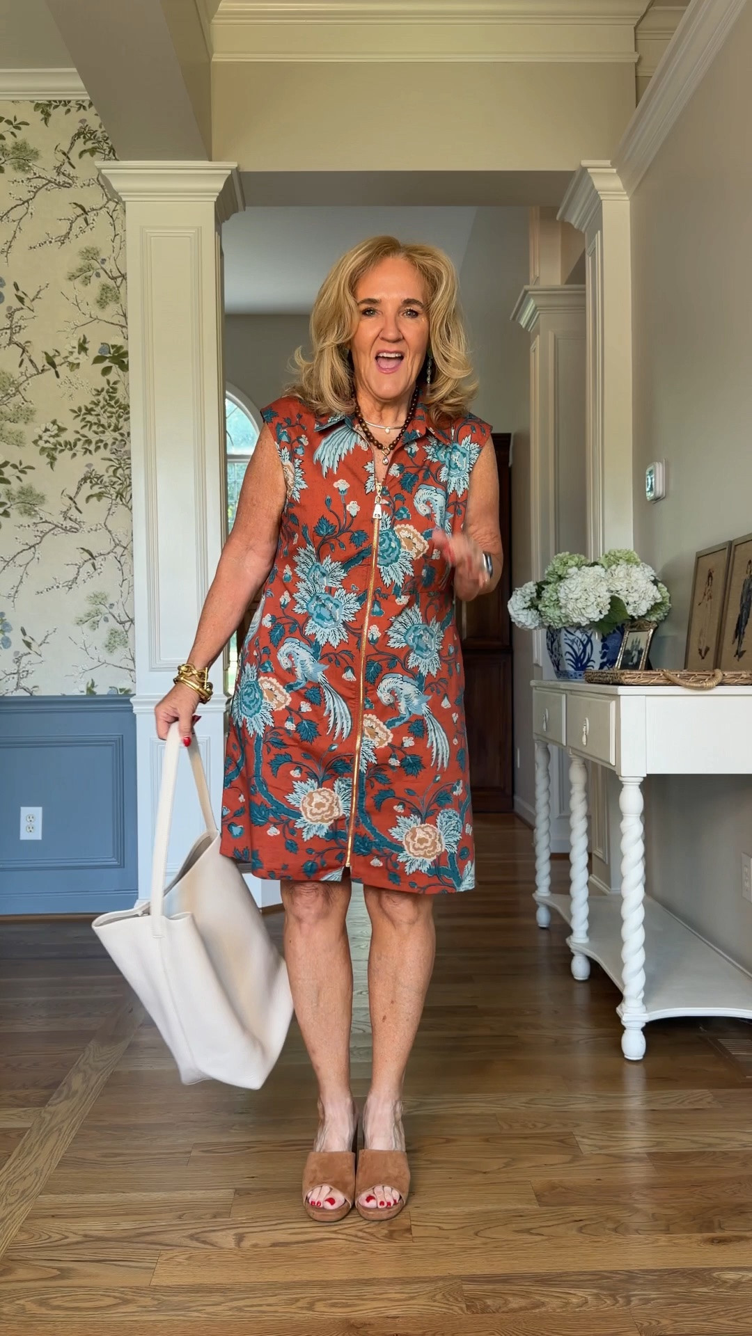 Loving this print. Wearing a large but reality need the medium. Stay true to size 
20% off my necklace set at Allie & Bess code NANETTE20
Fall dress hot fall dress

#LTKOver40 #LTKSeasonal #LTKPetite