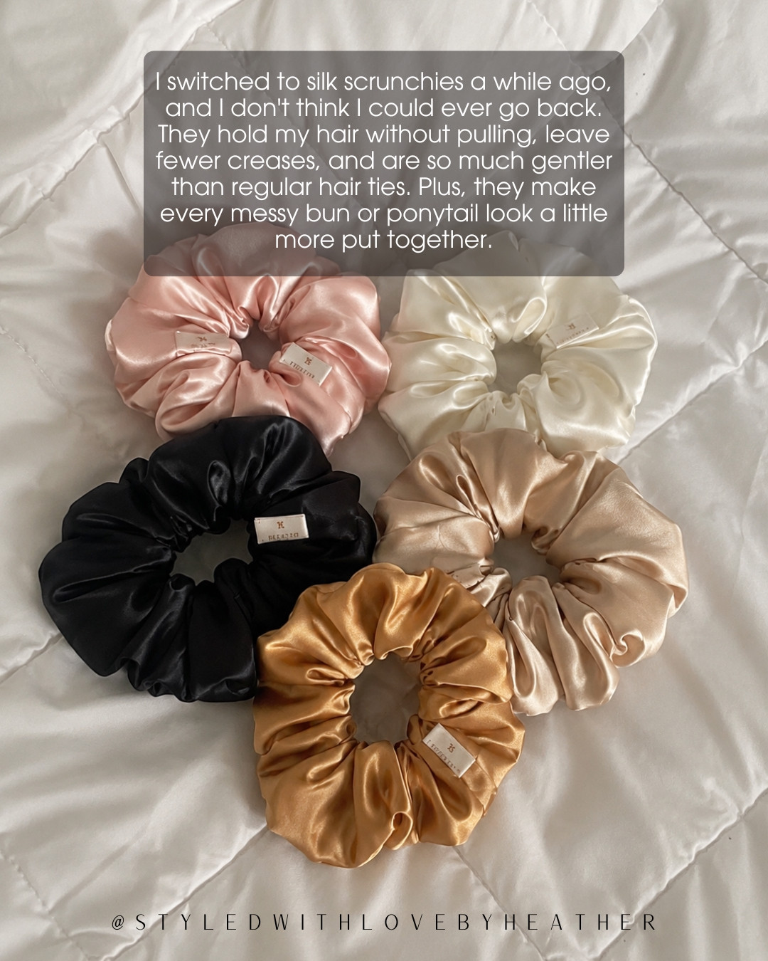 I switched to silk scrunchies a while ago, and I could never go back. They're so much gentler on my hair, leave fewer creases, and make every ponytail or messy bun look a little more polished.
Shop my favorite silk scrunchies on LTK. 

 #LTKgrwm #LTKselfcare #LTKBeauty