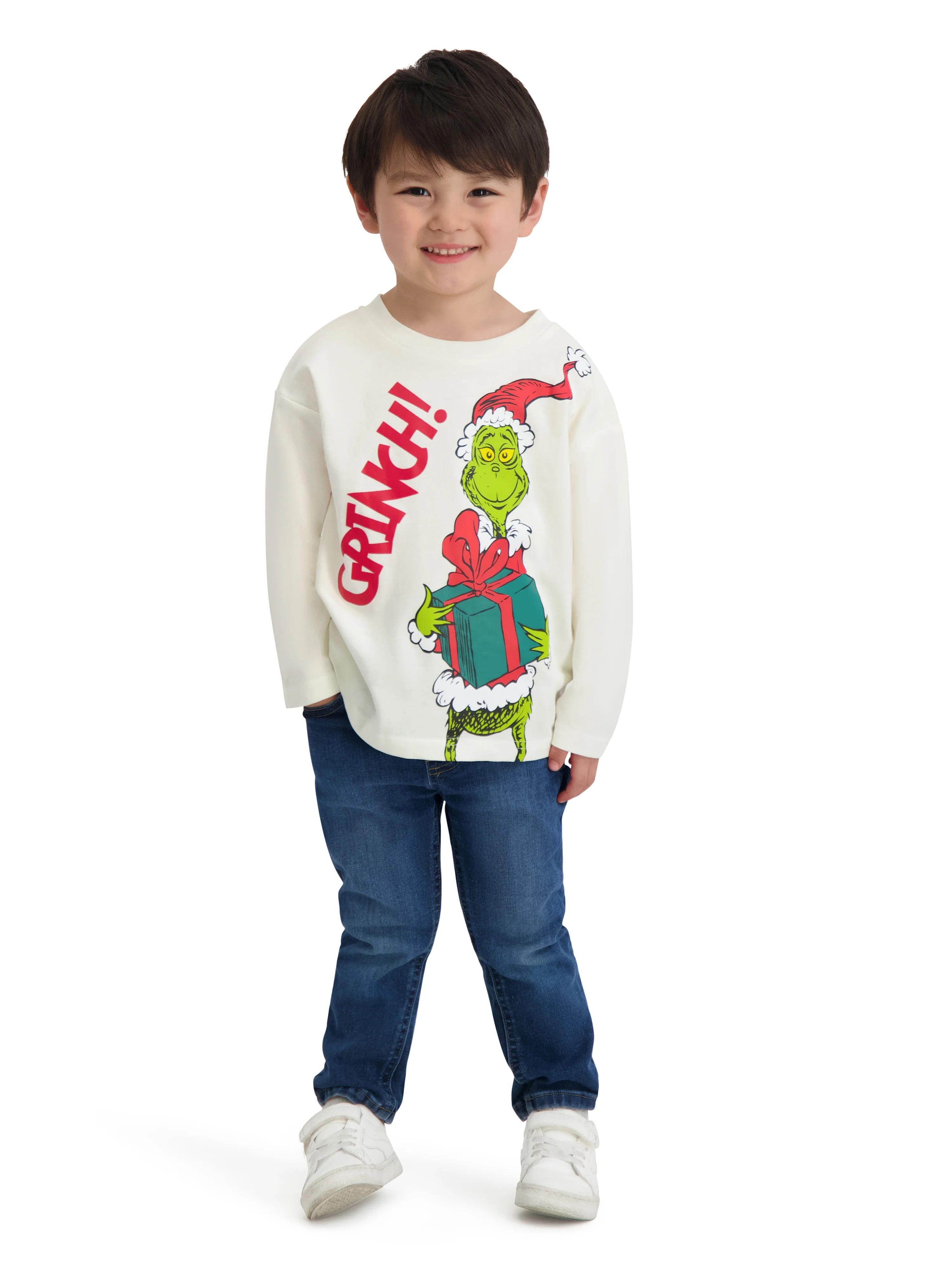 Dr. Seuss The Grinch Toddler Unisex Long Sleeve Off White Tee Shirt, Sizes 12M-5T | Walmart (US)