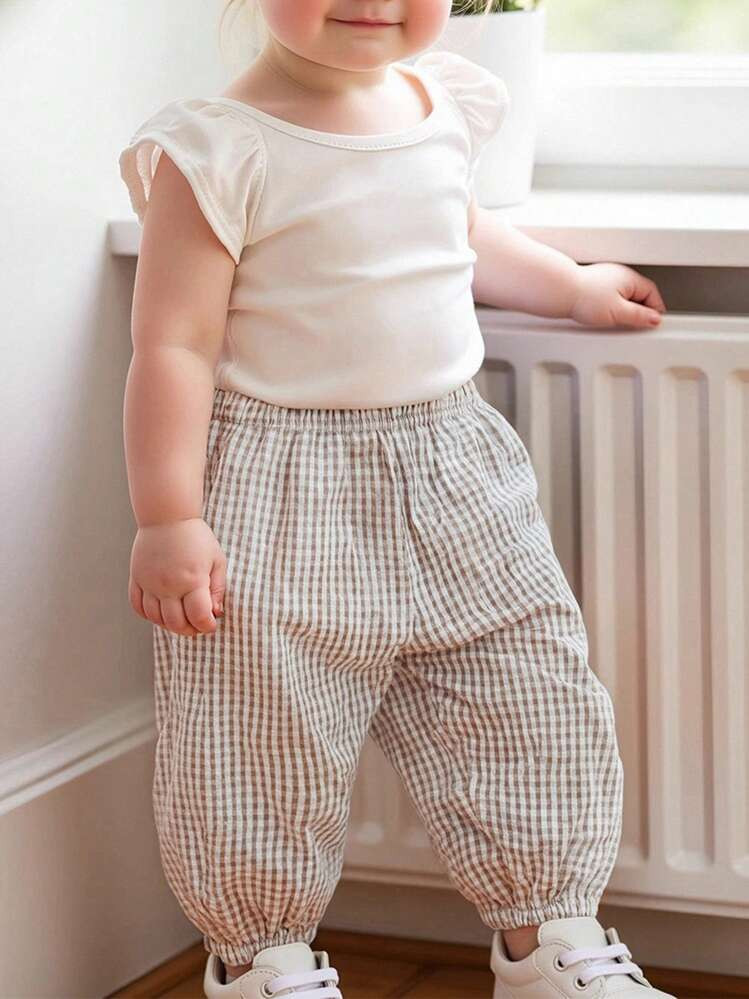 Toddler Baby Boy Girl Gingham Pants Retro Elastic Waist Checkered Plaid Long Pants Casual Sweatpants Bottoms | SHEIN