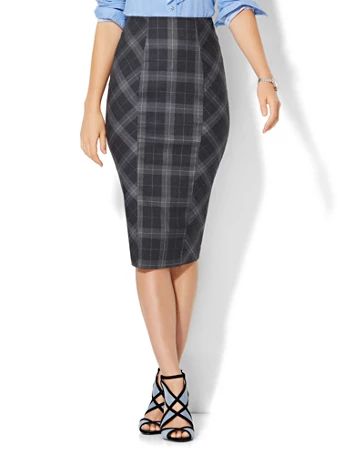 7th Avenue - Ruffle-Back Skirt - Signature  - Grey Plaid | New York & Company