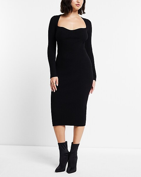 Sweetheart Neckline Ribbed Midi Sweater Dress | Express
