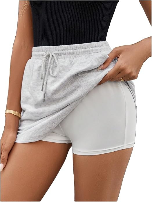 SHENHE Women's High Waist Workout Tennis Skirt Sweat Drawstring Shorts | Amazon (US)