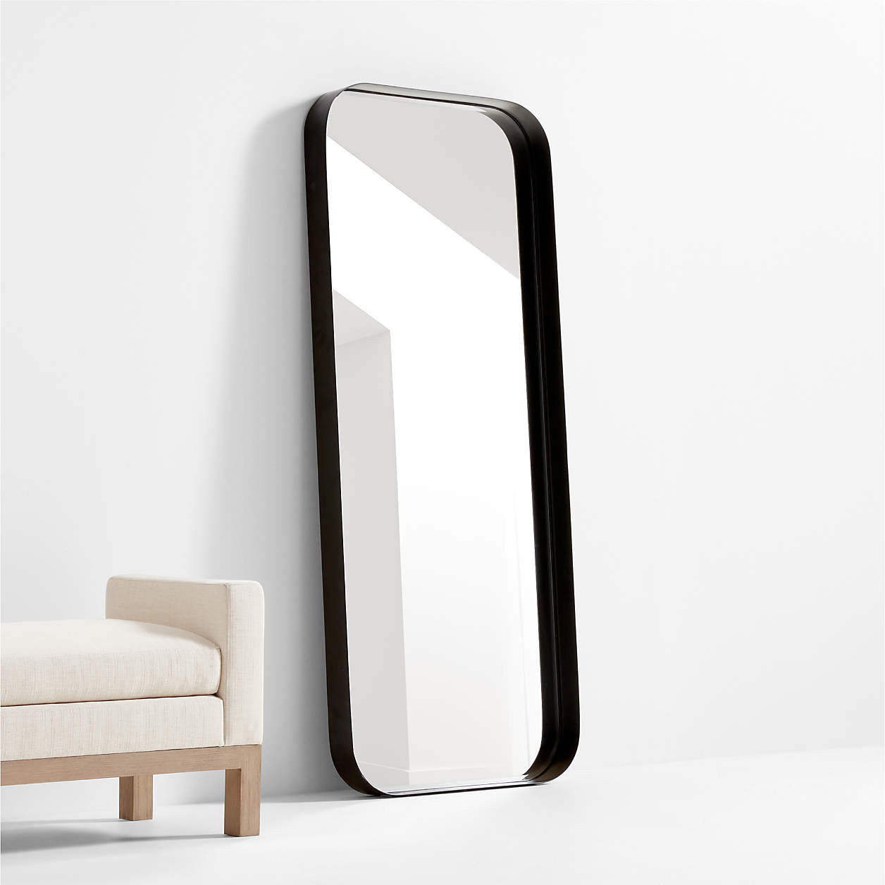 Edge Black Metal Wide Depth Floor Mirror 30"x70" + Reviews | Crate & Barrel | Crate & Barrel