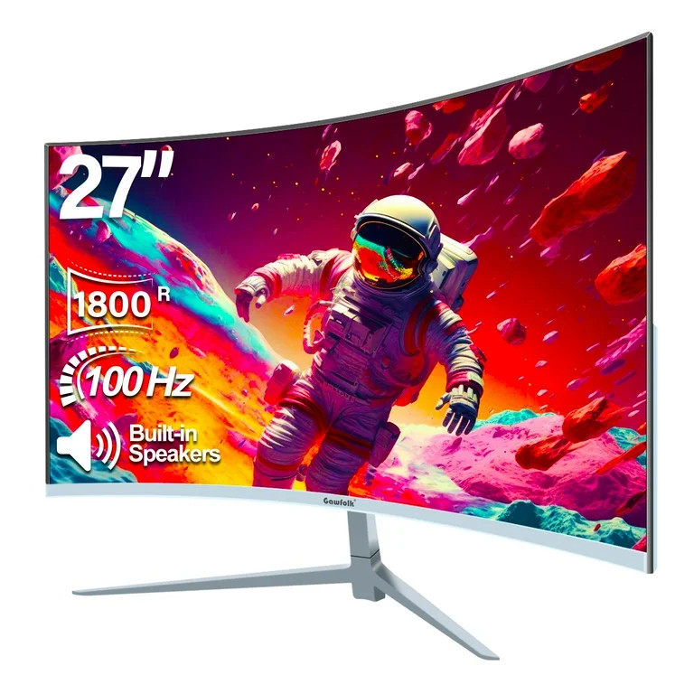 Gawfolk 27 inch Curved Monitor 100hz, PC White Computer Gaming Monitor FHD 1080P, 1800R, Frameles... | Walmart (US)