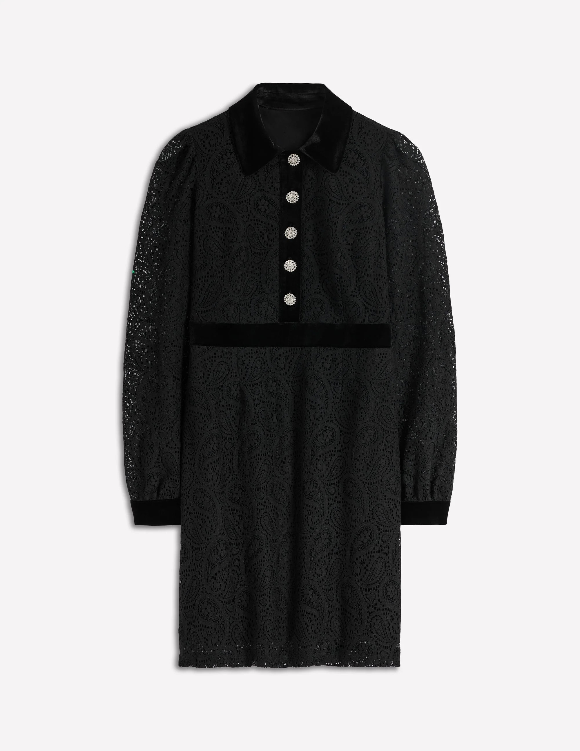 Collar Button Lace Dress-Black | Boden (US)
