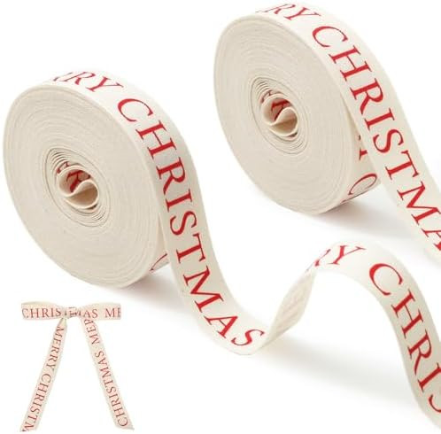 20 Yards Christmas Cotton Ribbon Red Merry Christmas Ribbons 5/8" Holiday Wrapping Ribbon for DIY... | Amazon (US)