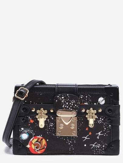 Black Space Print Vintage Box Bag | SHEIN